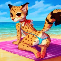 [AI generated] NSFW female cheetah on the beach,  by AI and artists hioshiru, kenket, bloominglynx and so on