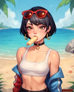 [TheCoomjurer] Evie on the beach  [AI Generated]