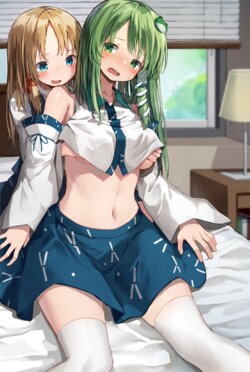 [Mamemochi] Suwako-sama ni Ushiro kara Oppai Momarechau Sanae-chan (Touhou Project)