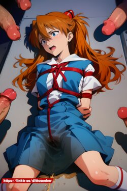 Asuka tied and peed with uniform [Ai Generated]