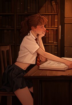 Evening in the Library with Hermione (AI Generated)