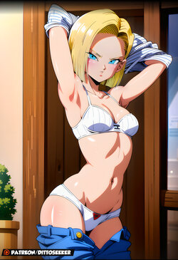 Android 18 undressing [Ai Generated]
