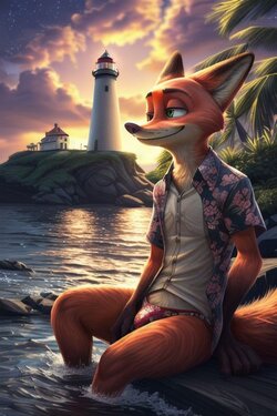 Zootopia Nick at the Beach [AI Generated]