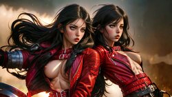 Velvet Crowe Riding Motorcycle Red Jacket - AI Generated