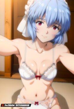 Rei Ayanami selfies in bridal lingerie [Ai Generated]