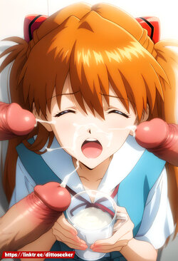 Asuka Langley (Evangelion) collecting cum in her mug [AI Generated]