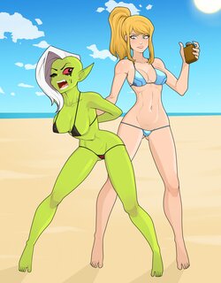 Samus on the Beach Babe Bounty-Hunt (Rodjim X AnoneySnufftan)