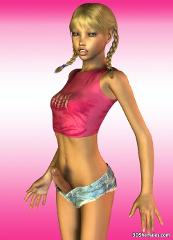 3D Futanari, pink top with stockings