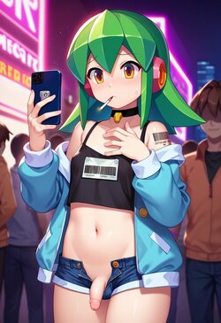 Mega Man haired tomboy bitch smoking and holding cell phone [AI generated]