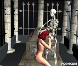 A horny skeleton bones a pretty CGI hottie