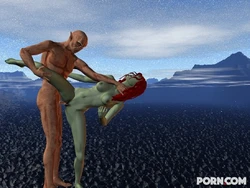 Green skinned alien slut sucking cock on a strange planet