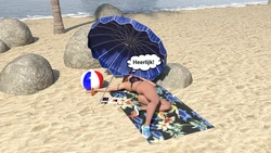 Kathleen geneukt op het strand (Dutch)