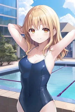 (AI Generated) Blonde Girl in One-Piece Swimsuit