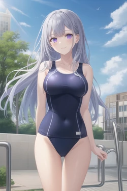 (AI Generated) Silver Haired Girls in One-Piece Swimsuit