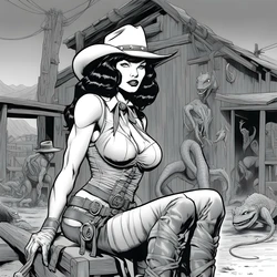 Cowgirl Betty Page vs The Lizard Men (English) [AI generated]