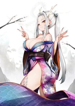 [冬扇] 年賀絵の龍娘 胸出しと膨乳差分 3枚