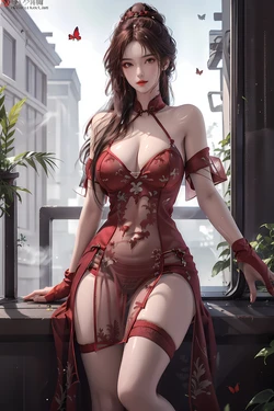 [AI Generated]叶倾仙 红色薄纱-苦茶