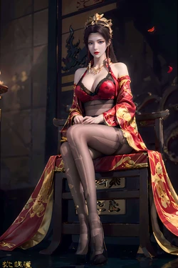 [AI Generated]云韵 红装露胸黑丝