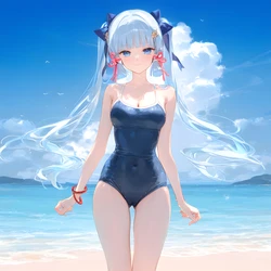 Ayaka Kamisato in a competitive swimsuit becomes increasingly excited [AI Generated]