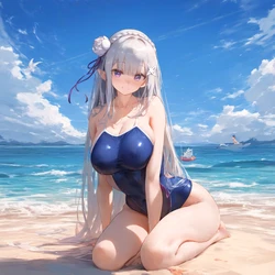 Pixiv|エミリア(リゼロ)swimsuit[AI Generated] ④