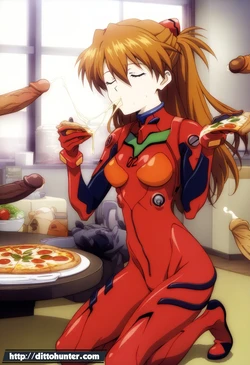 [Ditto Seeker] Asuka Langley (Evangelion) eating pizza with cum [Ai Generated]