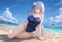 Pixiv|エミリア(リゼロ)|swimsuit[AI Generated]