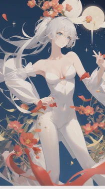 White haired girl with huge breasts by AI