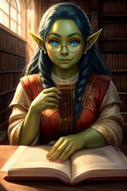 Orc woman corrupted in the library (AI generated)