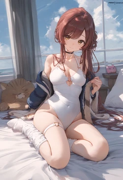 Pixiv-大崎甘奈Osaki Amana-white swimsuit-[AI Generated]