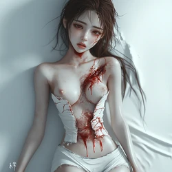Girl in blood and white dress. Guro [AI Generated]