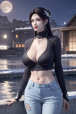 [AI Generated]斗破苍穹 云韵套头高领毛衣搭牛仔裤
