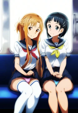 [420k ryujin] Asuna + Suguha on public transport (Sword Art Online) [AI Generated]