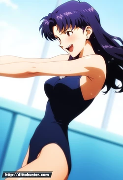 [Ditto Seeker] [Requested] Misato Katsuragi (Evangelion) in swimsuit at the pool [Ai Generated]
