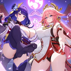 [DepressART] Hot Springs: Raiden Shogun and Yae Miko (AI Generated)