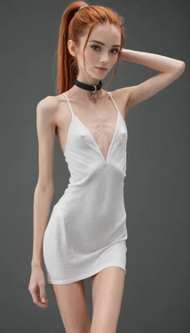 Redhead, anorexic in summer dress [Ai Generated]