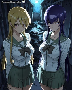 [KitsuneArtworks] Rei Miyamoto & Saeko Busujima | Highschool of the Dead | Threesome! [AI Generated]