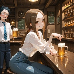 Former Teasing Master Takagi goes to the bar. (Ai Generated)
