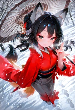 Fox Spirit's Winter Seduction - Her Kimono Hides Nothing" [AI Generated]