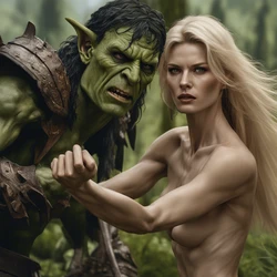 Elf huntress fights Orc [AI Generated]