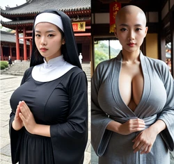 Nuns in temple - 尼姑与修女 [AI Generated]