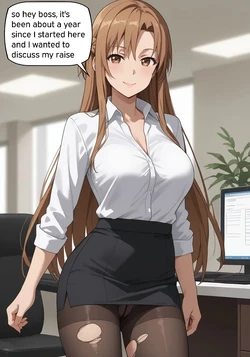 Sword art online - asuna is your secretary, and she wants a raise. Office girl [AI Generated]