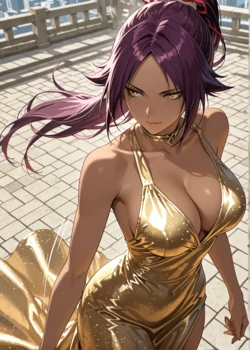 [KALA AI NSFW] shihouin yoruichi, gold dress [AI Generated]