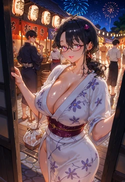 THICC Eri – Kimono Arch, Festival Cleavage, Firework Glow Tease [AI Generated]