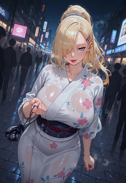 Ino's Fishnet Glow Under Rainy Umbrella [AI Generated]