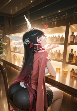 COLUMBINA BAR POSE – CLEAVAGE PEARL NECKLACE BACKSHOT [AI Generated]
