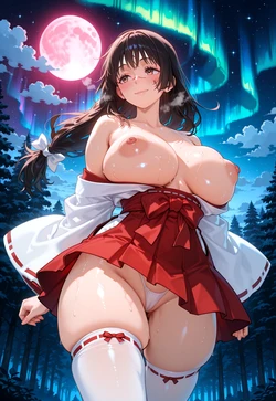 MIKO UTAHIME – SWEATY THIGHHIGHS NIPPLES OUT – NIGHT FOREST MOONLIT MASTERPIECE [AI Generated]