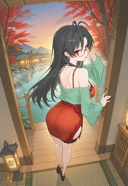 RYOKAN DOORWAY TEASE – CONFIDENT OFFICE LADY THIGHHIGHS POV [AI Generated]