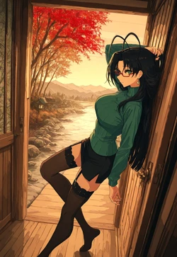 CHISATO'S SLIT SKIRT + GARTER STRAP – WIDE-ANGLE RYOKAN MASTERPIECE" [AI Generated]