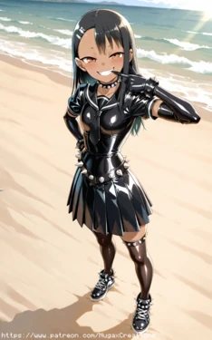 Nagatoro in Latex Dom School uniform standing on beach [AI Generated] [NugaxCreations]