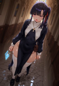 NUN MIYAJIMA'S FORBIDDEN STRIDE – HIGH SLIT THIGHHIGHS & BREAST CURTAINS [AI Generated]